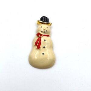 Vintage AAI Snowman Pin Brooch Gold Tone Enamel Christmas Holiday Jewelry 2 Inch